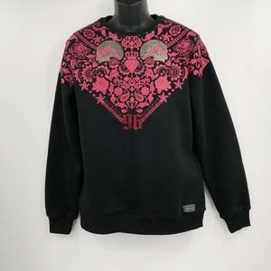 NEW AfterMath Men's Size Large Black & Red Studded Skull Paisley Sweatshirt